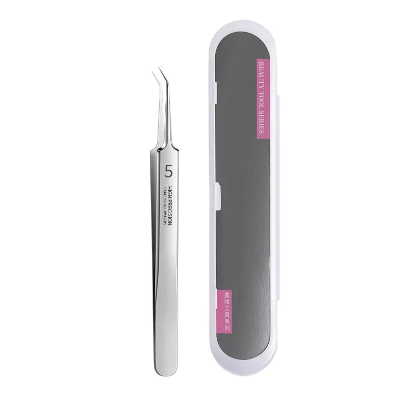 Precision Stainless Steel Blackhead & Pore Cleansing Tweezers Facial Skincare Tool Qme oblique with box