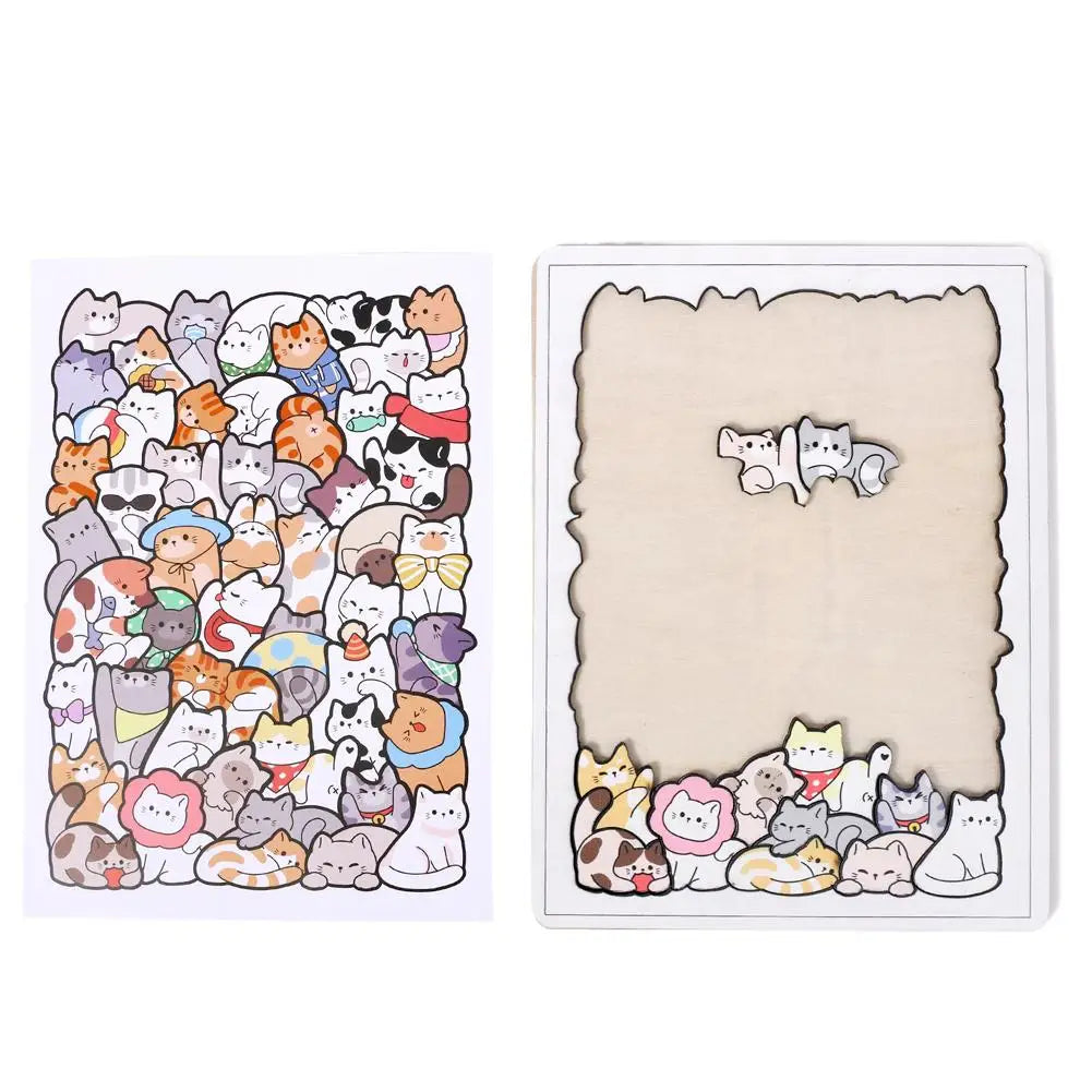 Wooden Cat Animal Puzzle Stacking Toy – Educational Kids Gift Wooden Kids Puzzle Qme Cat