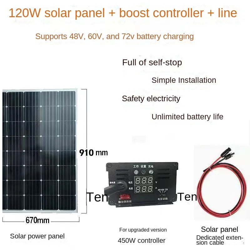 Solar Boost Charger 48V 60V 72V Electric Scooter Photovoltaic Solar EV Charger Qst 1