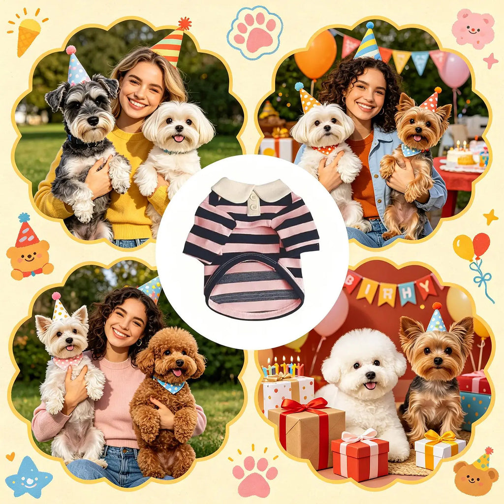 Small Dog Striped T-Shirt | Breathable Collared Pet Outfit Dog Apparel Qme