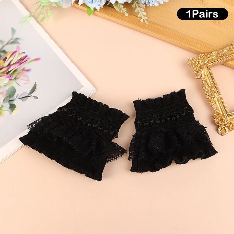 Lace Fake Cuffs Nail Art Manicure Photography Props – 1 Pair Nail Art Photo Props Qst Black
