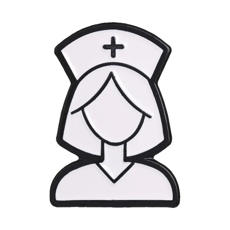 Nurse Silhouette Lapel Pin – Black & White Alloy Enamel Enamel Lapel Pin Qme Style1