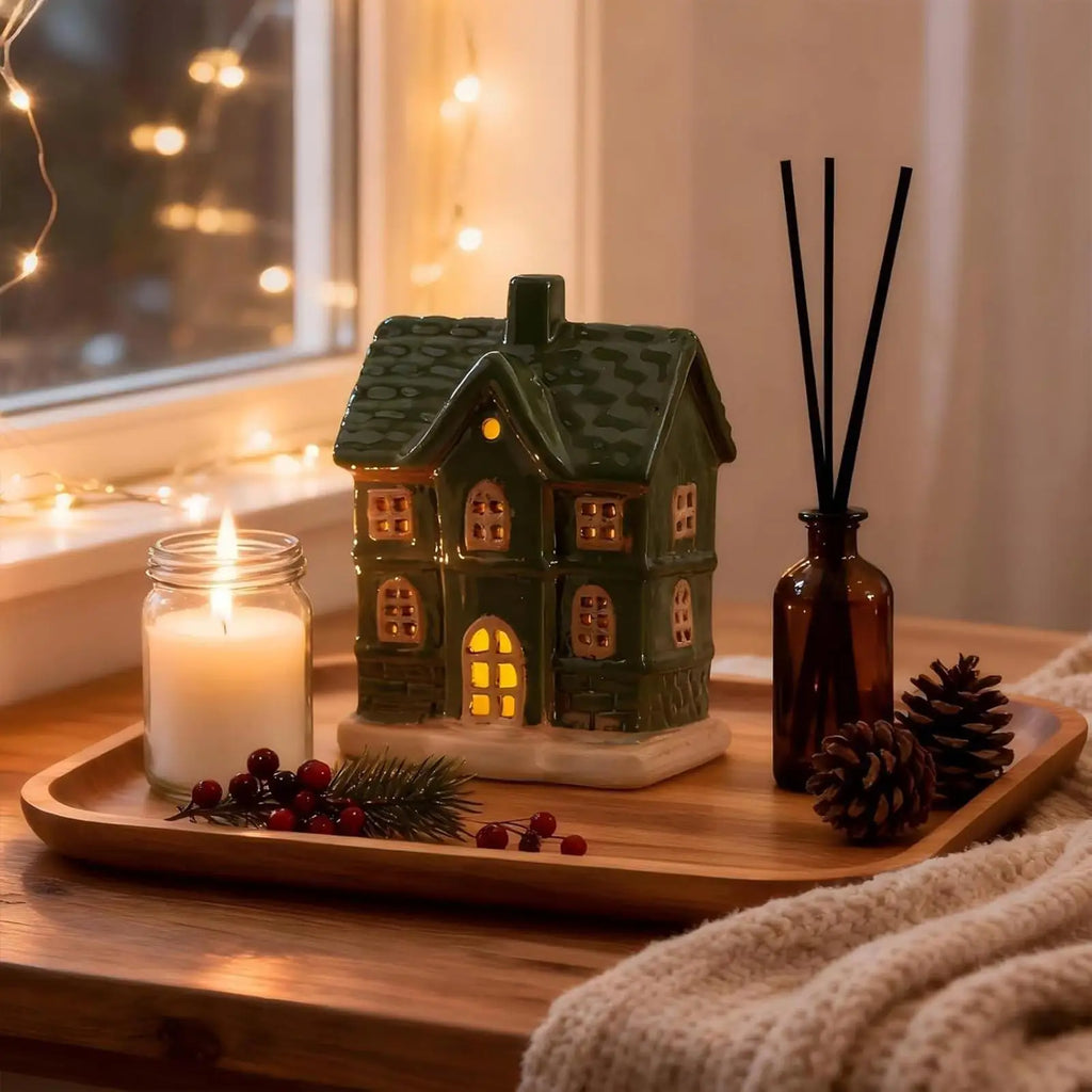 Christmas Ceramic Light-Up House Table Centerpiece | Holiday Decor Christmas Centerpiece Qme