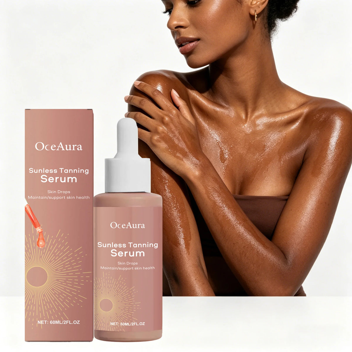 OceAura 60ml Sunless Tanning Serum – Bronzer & Moisturizer Self-Tanning Serum Qst