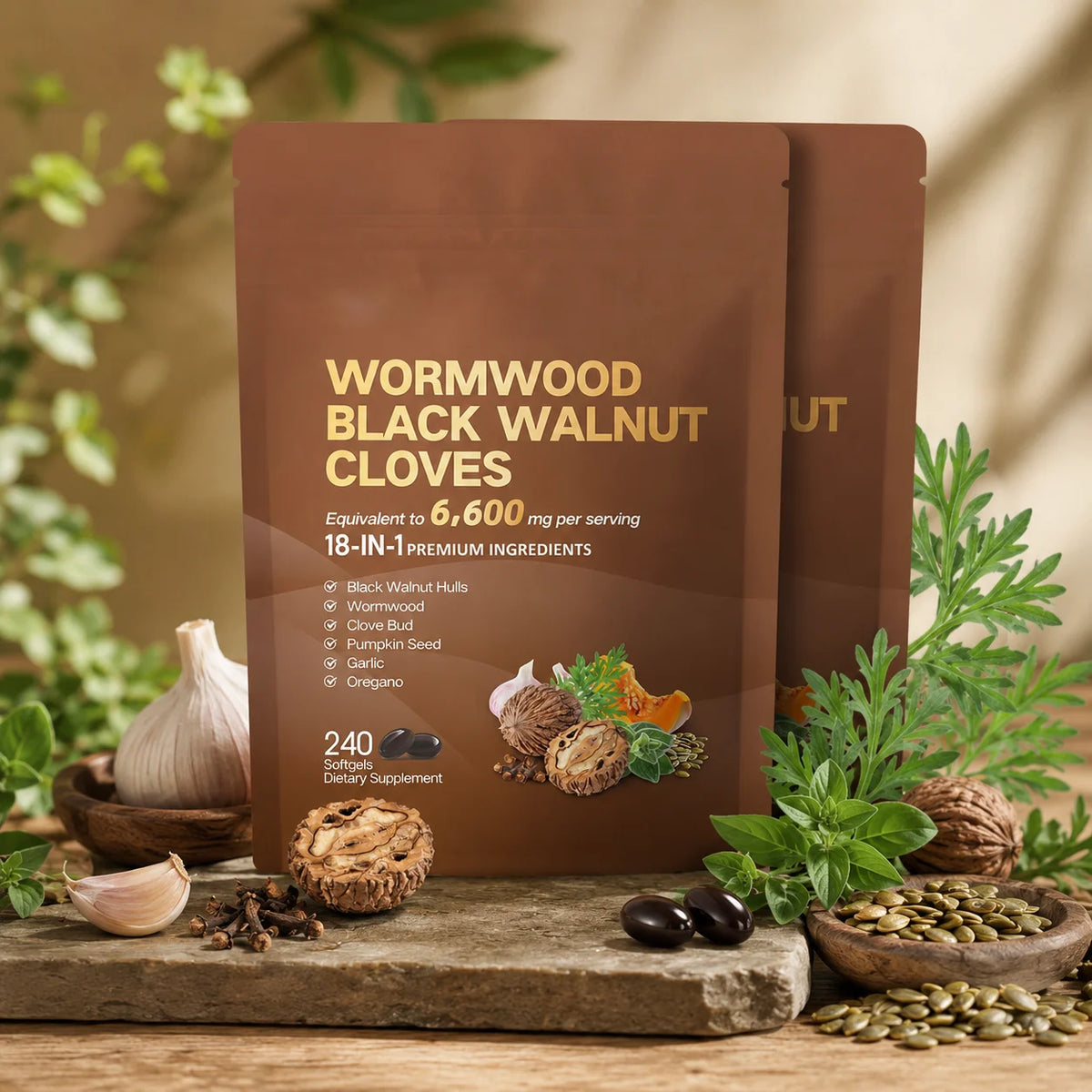 Wormwood Black Walnut Cloves 240 Softgels – 18-in-1 Herbal Blend Herbal Supplement Qst
