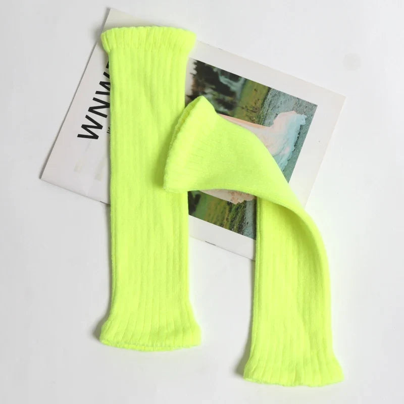 Women's Winter Bright Green College Leg Warmers & Boot Cuffs Knitted Leg Warmers Qme green One Size