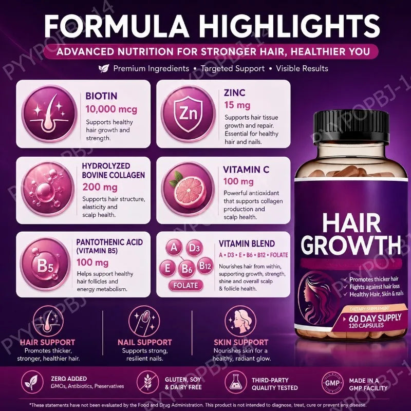 Hair Growth Vitamins – Biotin & Collagen, 120 Capsules Hair Growth Supplement Qst