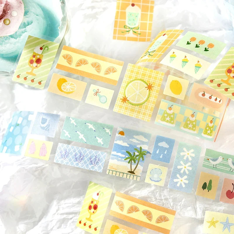 TIANZI Coffee Summer Die Cut Washi Tape 40mm×3m – 10 Colors Decorative Washi Tape Qme