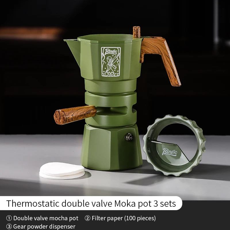 Bincoo Dual Valve Moka Pot – Stovetop Espresso Coffee Maker Stovetop Espresso Maker Qst 3pcs set B
