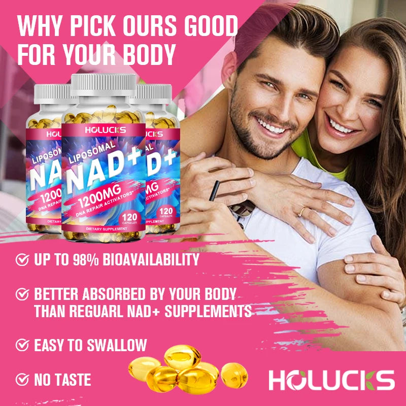 Holucks NAD+ Supplement – Energy, Skin & Hair Support, 120ct NAD+ Supplement Qst