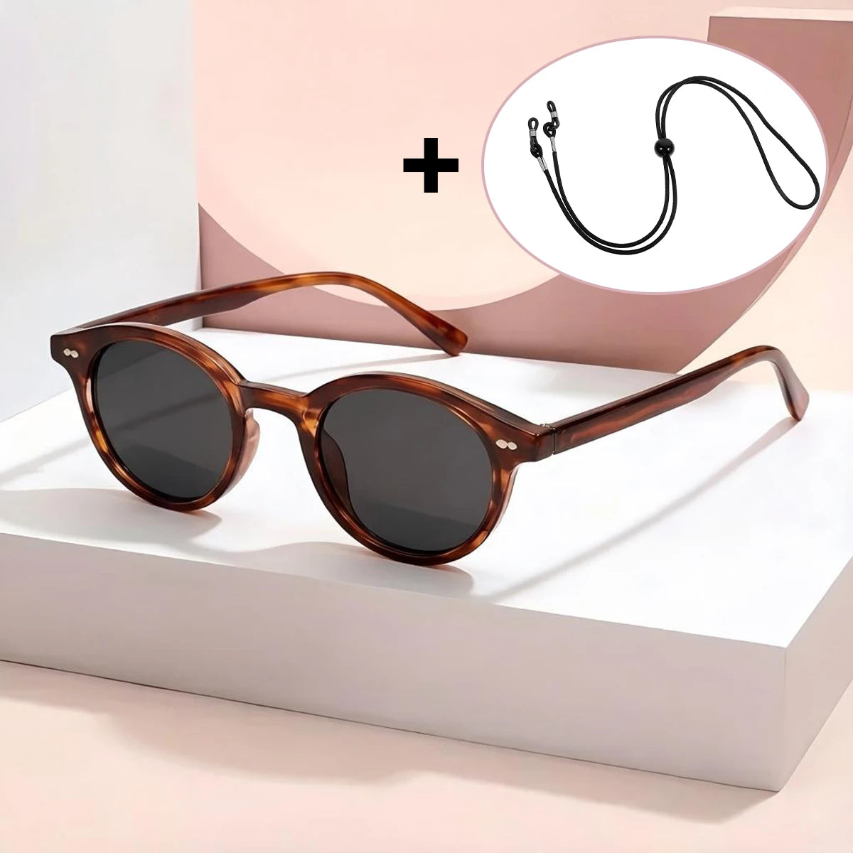 VOPHA Retro Round Sunglasses UV400 Unisex – S03 with Strap Fashion Sunglasses Qst Wood grain gray