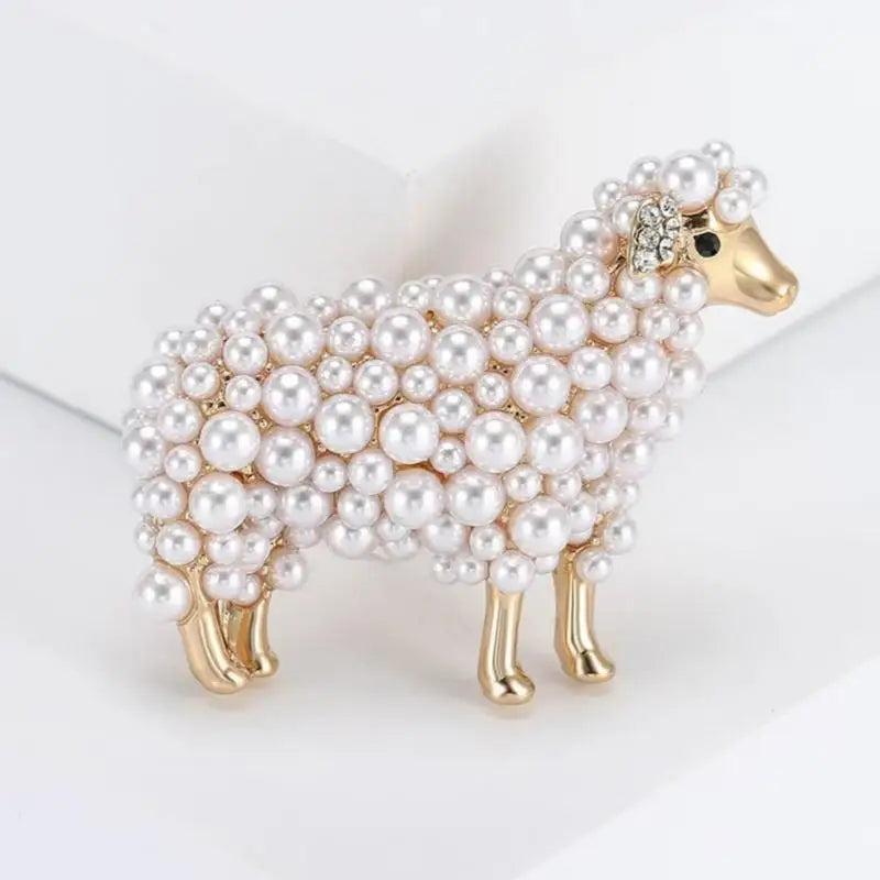 Sheep Animal Brooch Pin – Pearl & Rhinestone Lapel Pin Lapel Pin Brooch Qme 1pcs