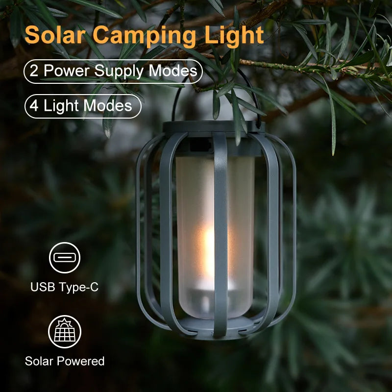 Solar Flame Camping Light | Hanging Garden Tripod Lantern Solar Garden Lantern Qme