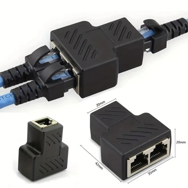 RJ45 8P8C Dual Port Ethernet Splitter Adapter – Black Ethernet Splitter Adapter Qme