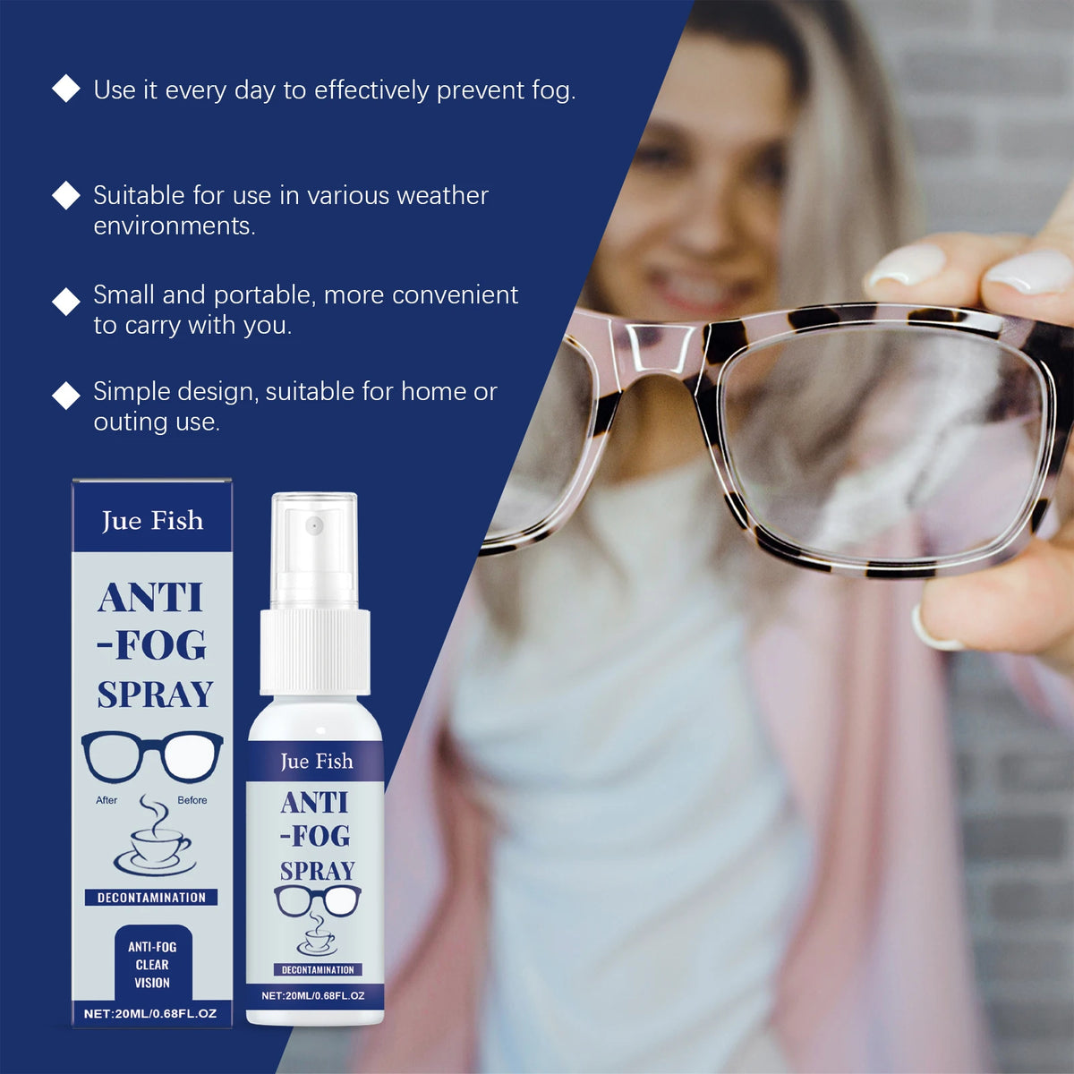 Jue-Fish Anti-Fog Spray for Eyeglasses – Clear Lens Formula Lens Cleaning Spray Qst