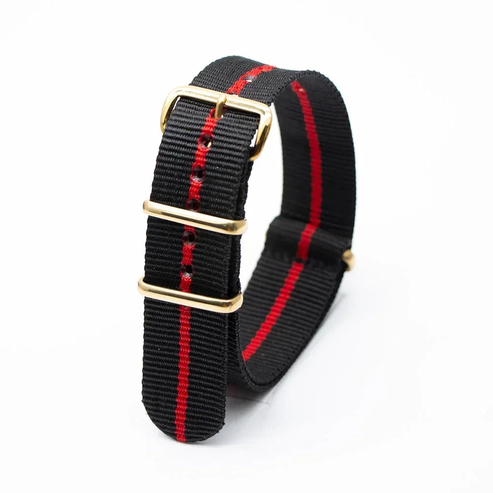Striped Nylon Watch Strap Gold Square Buckle | 18–24mm Watch Strap Qme