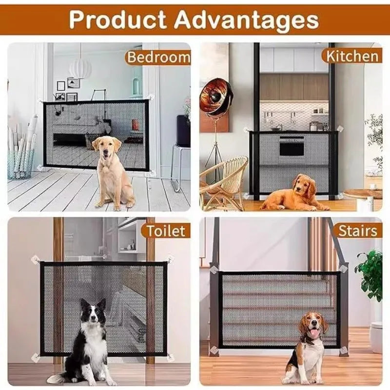 Foldable Mesh Indoor Dog Door Fence – Portable Pet Barrier Indoor Pet Gate Qme