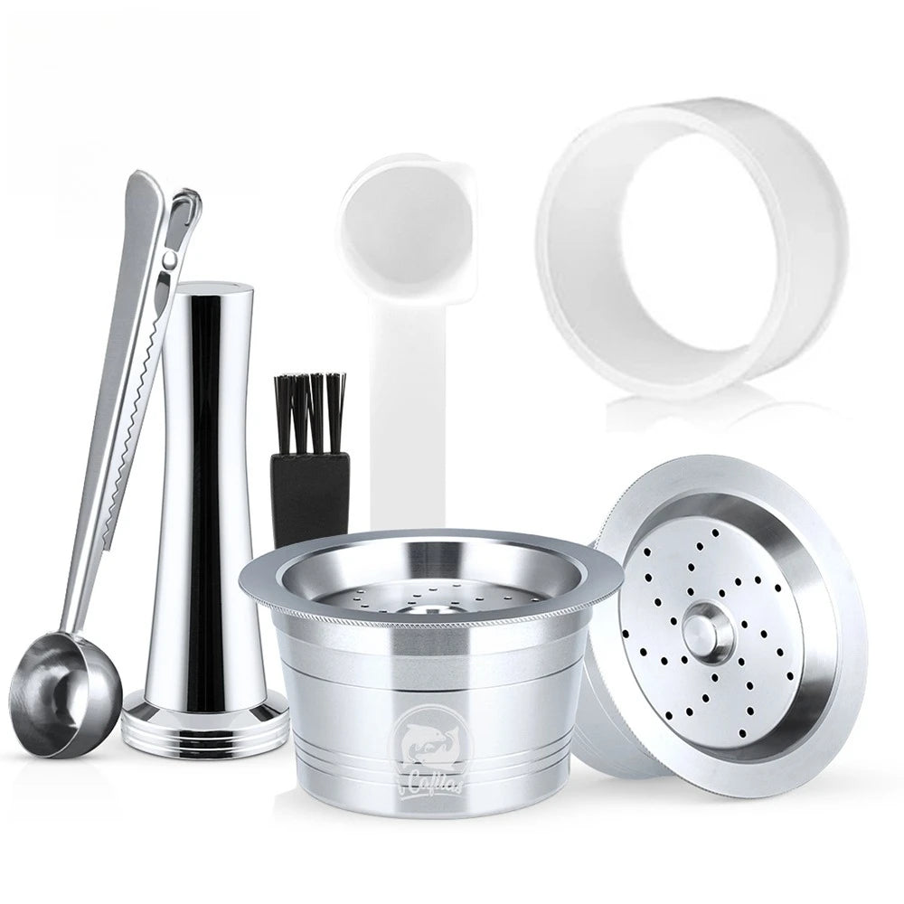 Reusable Stainless Steel Coffee Filter Pods & Tamper Reusable Coffee Filter Qst 2 set