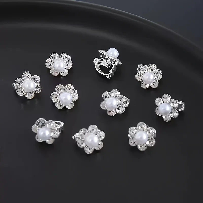 10-Piece Rhinestone Flower Mini Hair Clips – Bridal & Daily Flower Hair Clip Set Qme 10pcs