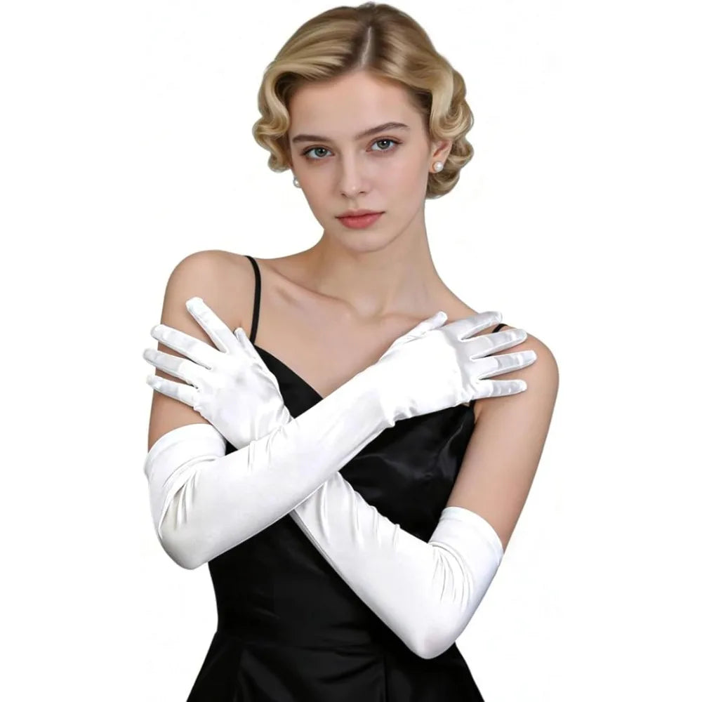 Women's White Satin Long Opera Gloves – Wedding & Costume Satin Opera Gloves Qme 1pair