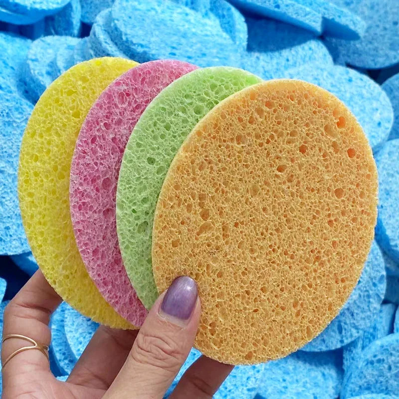 Natural Wood Pulp Cellulose Makeup Remover Sponge 10 Pcs Facial Cleansing Sponge Qme