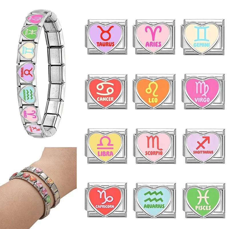 Zodiac Italian Charms – Virgo, Leo & Taurus Stainless Steel Charm Bracelet Links Qme