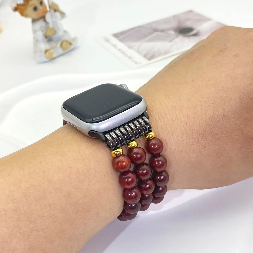 Sandalwood Cinnabar Buddhist Beaded Watch Strap for Huawei Beaded Watch Strap Qme