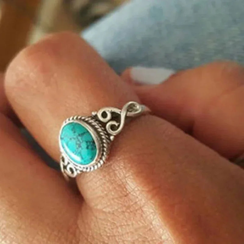 Natural Turquoise Ring – Retro Elegant Wedding & Engagement Gemstone Fashion Ring Qme