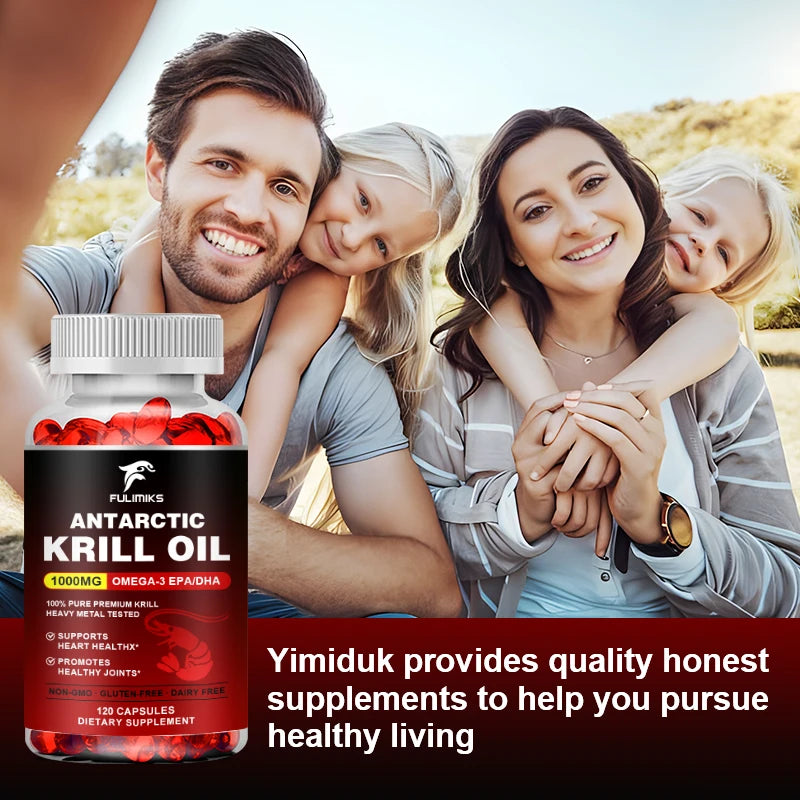 FULIMIKS Antarctic Krill Oil 1000mg Omega-3 EPA DHA Softgels Krill Oil Supplement Qst