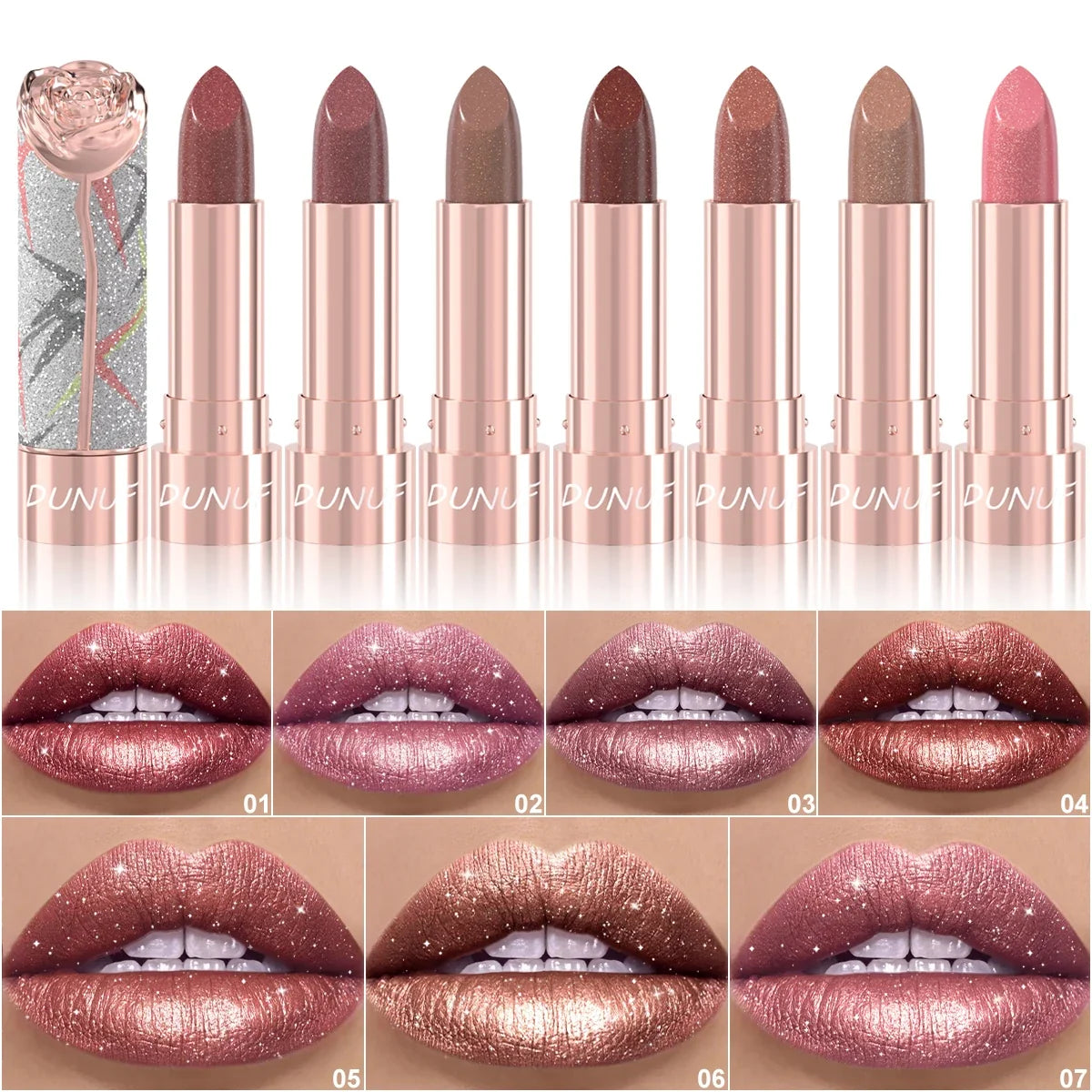 Rose Floral Diamond Lipstick – Metallic Pearlescent Shimmer Shimmer Lipstick Qme