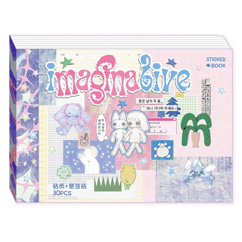 30-Sheet Cute Cartoon Scrapbook Sticker Diary | 4 Colors Scrapbook Journal Qme A