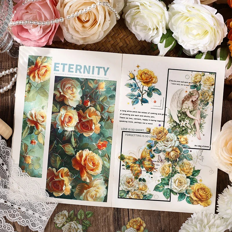 Large Aesthetic Flower PET Stickers – DIY Scrapbooking 4-Pack Decorative Stickers Qme