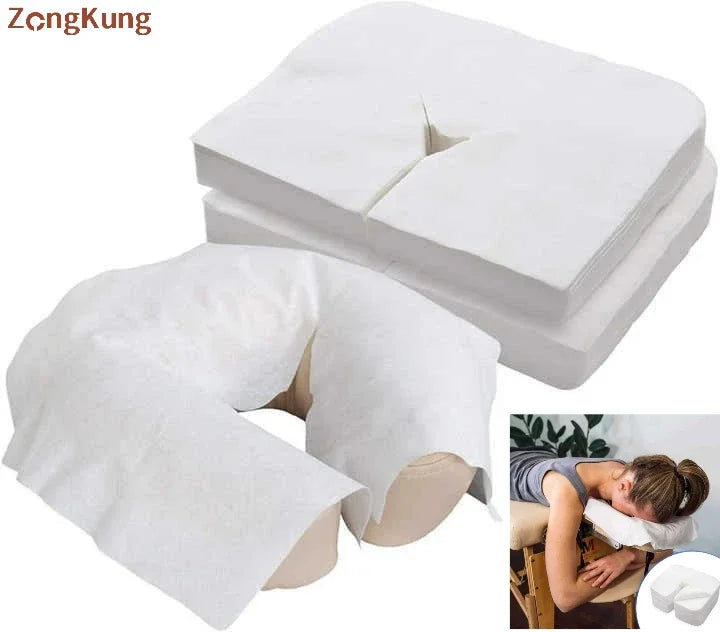 100Pcs Disposable Face Cradle Covers – Non-Woven Headrest Pads Massage Table Covers Qst