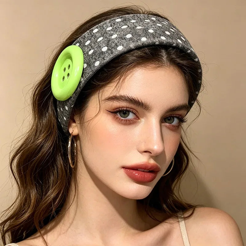 Wave Dot Elastic Headband Large Button – Cotton Sports & Fashion Fashion Headband Qme