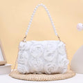 Ladies 3D Rose Floral Shoulder Bag | Pearl Handle & Chain Floral Shoulder Bag Qme A1