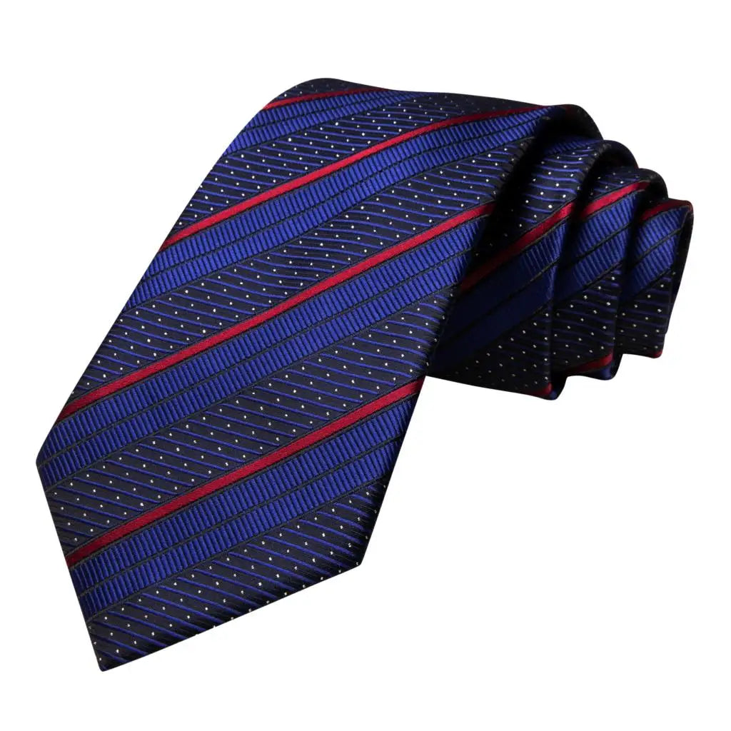 Hi-Tie Navy Blue Striped Necktie Handkerchief & Cufflinks Set Necktie Gift Set Qme