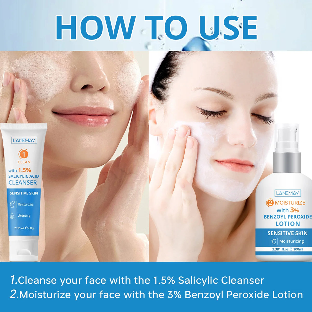 Salicylic Acid Cleanser & Benzoyl Peroxide Lotion Skin Set Skin Care Set Qst
