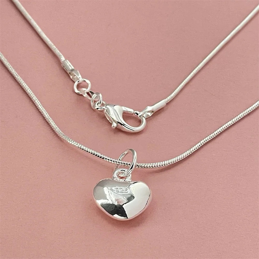 925 Sterling Silver Heart Pendant Snake Chain Necklace Sterling Silver Necklace Qme