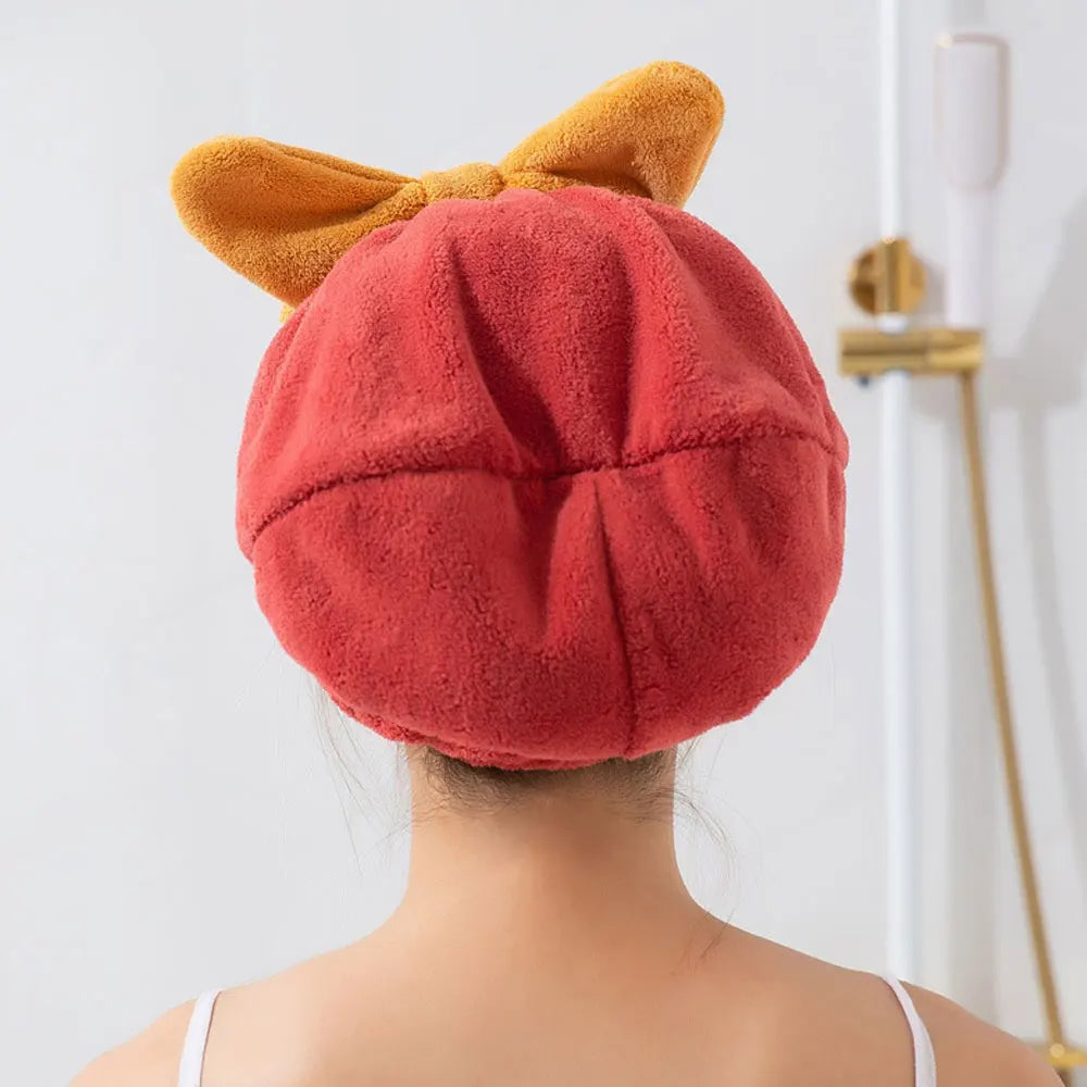 Cute Bow Velvet Hair Towel Wrap – Quick-Dry Absorbent Cap Hair Towel Wrap Qme
