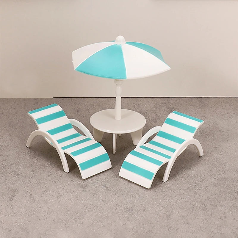 Mini Beach Chair & Umbrella Set – Dollhouse Miniature Decor Dollhouse Miniature Set Qst Blue