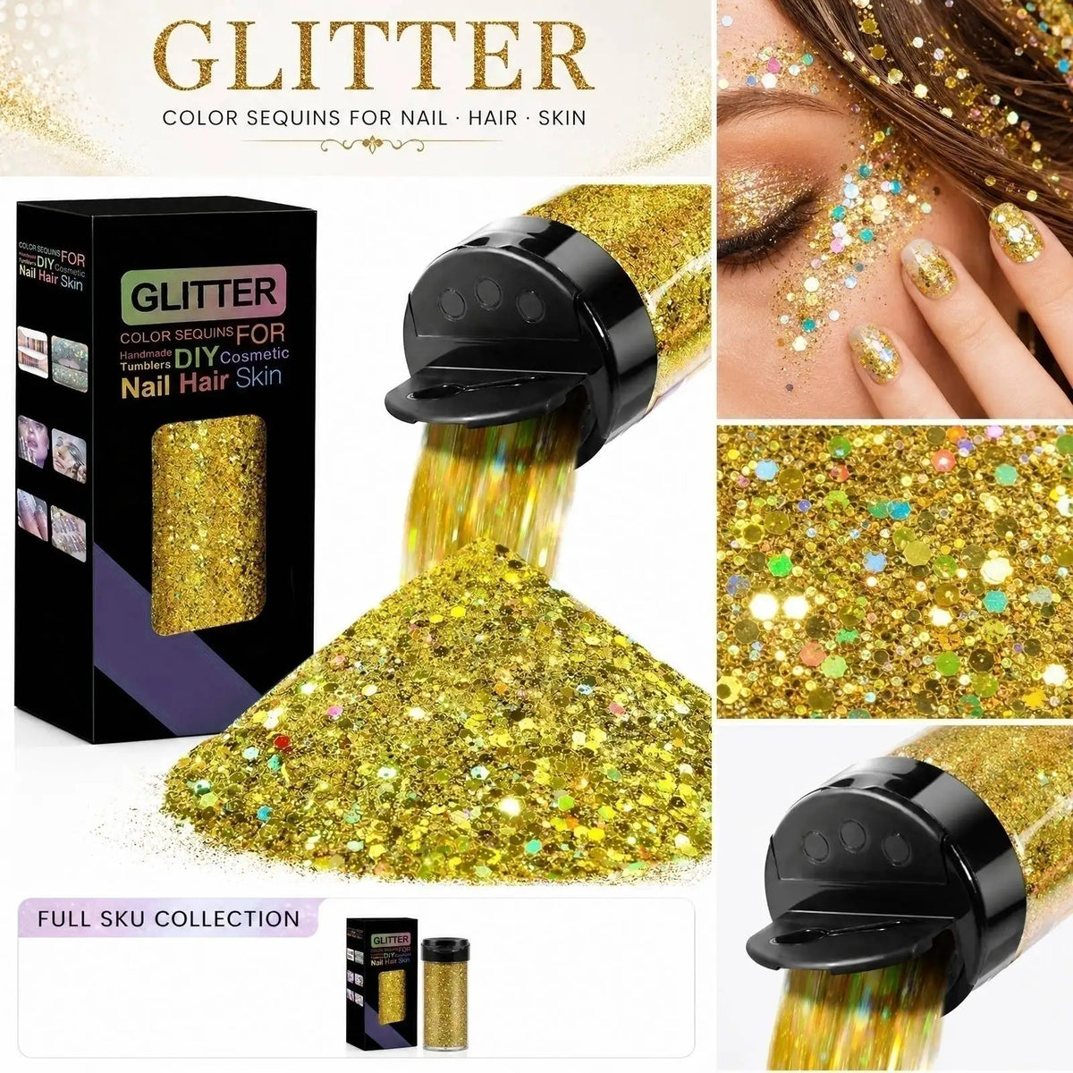 Fine Gold Foil Glitter Flakes – Body, Face, Nails & DIY Crafts Craft Glitter Flakes Qme Gold One Size