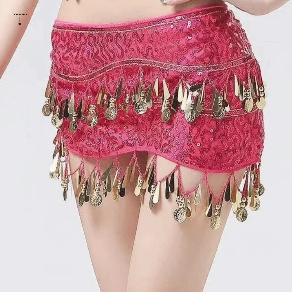 Glitter Sequin Belly Dance Waist Chain with Long Tassels Belly Dance Waist Chain Qme