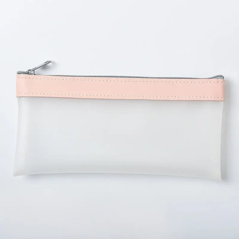 Frosted Transparent Waterproof Pencil Case | Kawaii School Organizer Pencil Case Qme Cherry blossom pink
