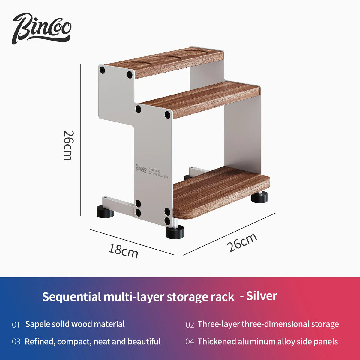 Bincoo Solid Wood Multi-Tier Coffee Storage Cabinet & Organizer Coffee Storage Cabinet Qst Silver A