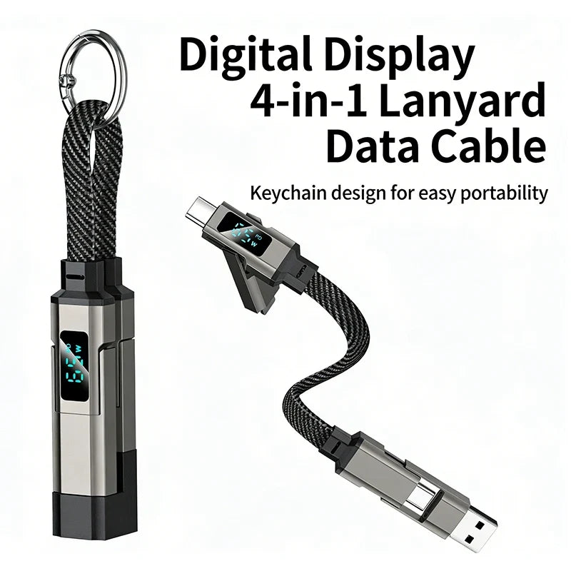 4-in-1 Fast Charging Keychain Cable with Digital Display Keychain Charging Cable Qme