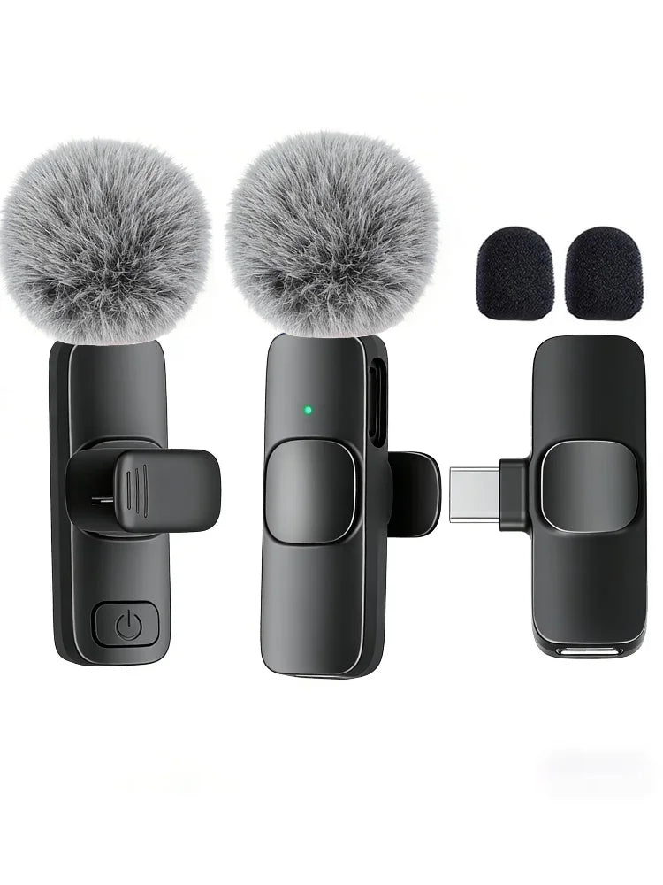 Wireless Lavalier Microphone Type-C – Plug & Play, 30m Wireless Lavalier Microphone Qst Black-Type-c-1to2