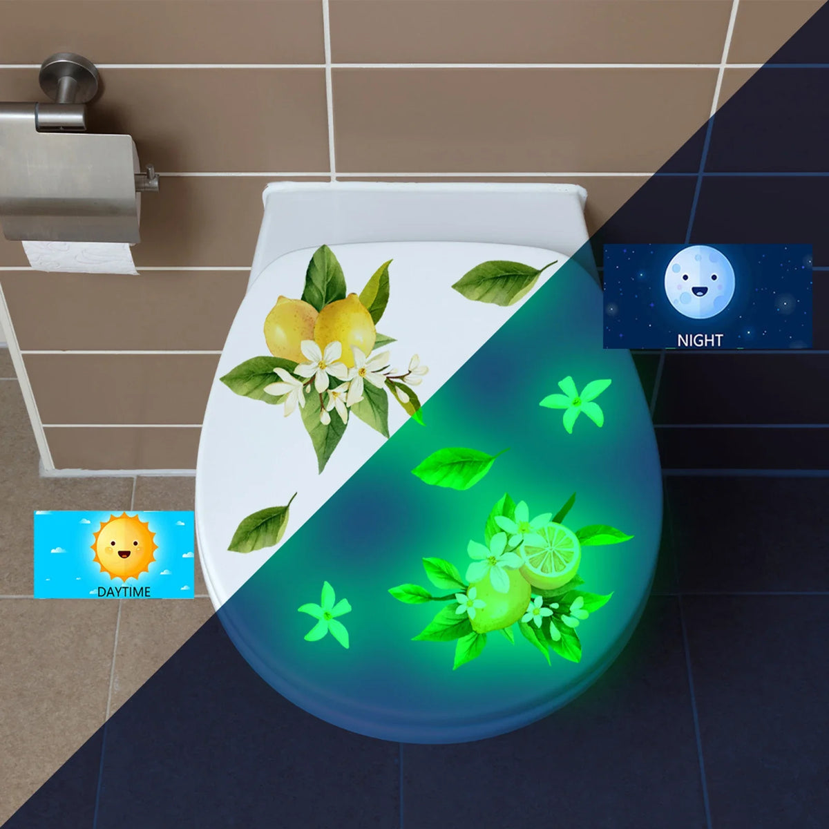 Glow-in-the-Dark Toilet Sticker – Fun PVC Bathroom Decal Bathroom Wall Sticker Qme