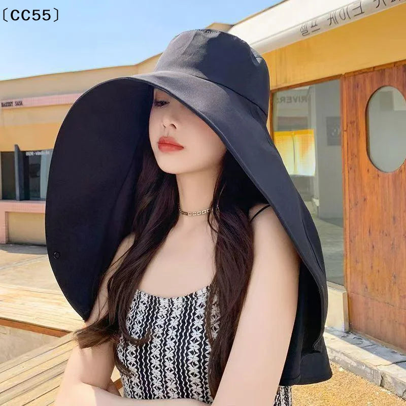 Women's Large Brim Sun Hat with Shawl – Quick-Dry UV Cap Sun Hat Qst