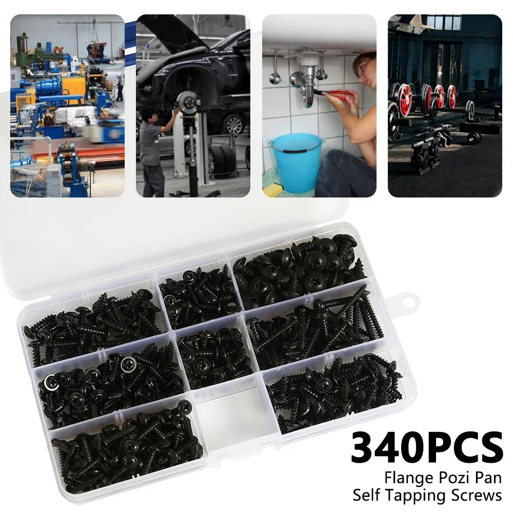 Black Carbon Steel Self-Tapping Screws M3 M4 Phillips Head Set Screw Assortment Set Qme