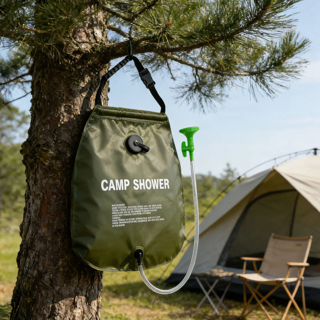 20L Foldable Solar Camp Shower Bag – Hose & Nozzle Included Camping Shower Bag Qme
